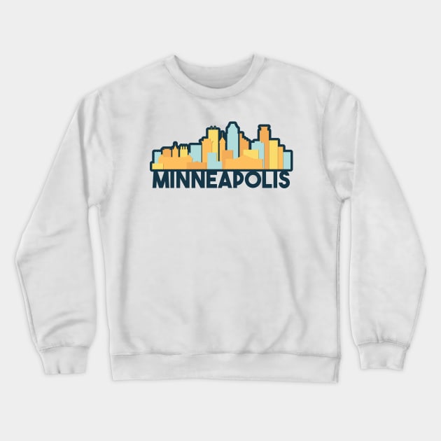 Orange, Teal, Yellow, Navy Minneapolis Skyline Crewneck Sweatshirt by sydneyurban